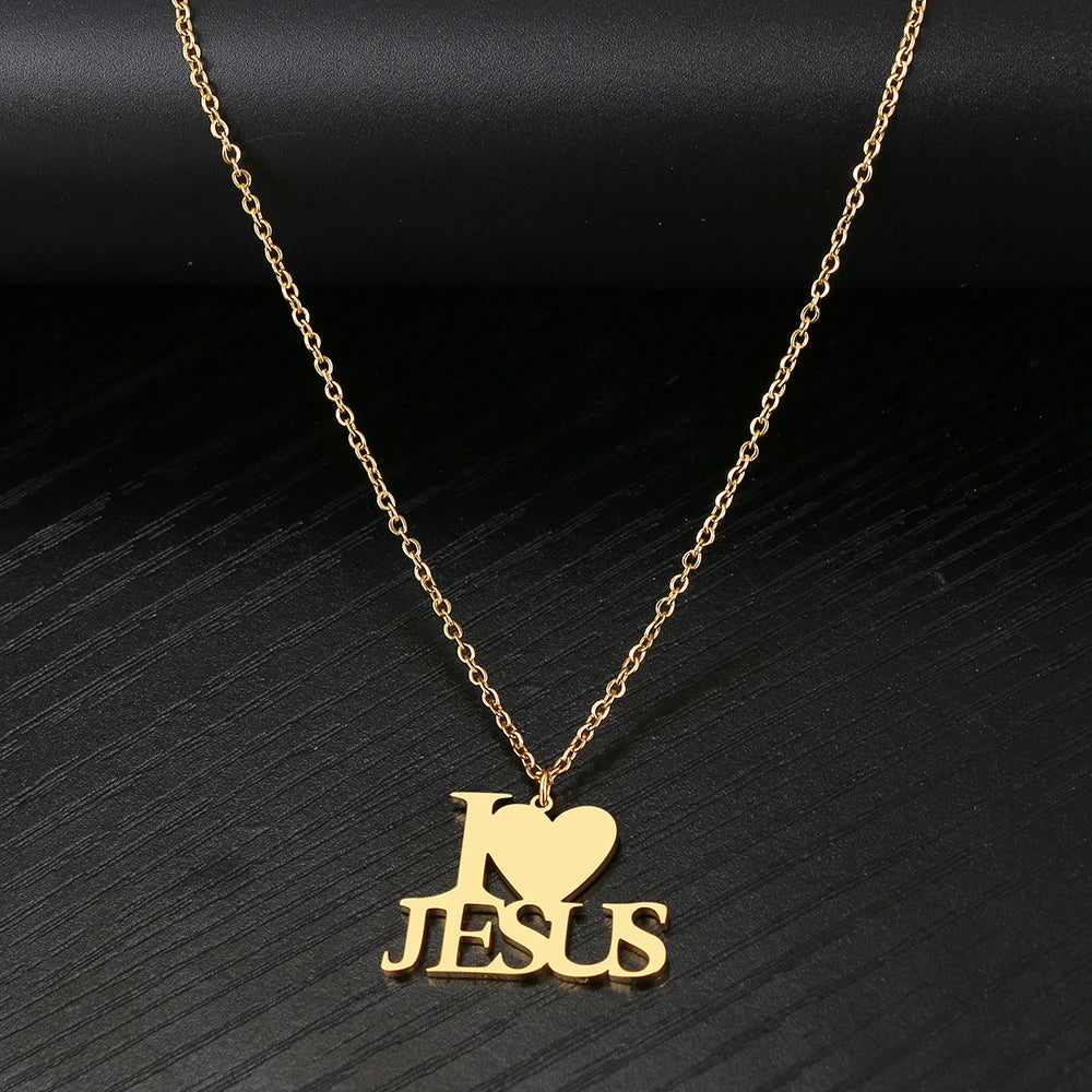 I Love Jesus Heart Pendant Christian Necklace Gift