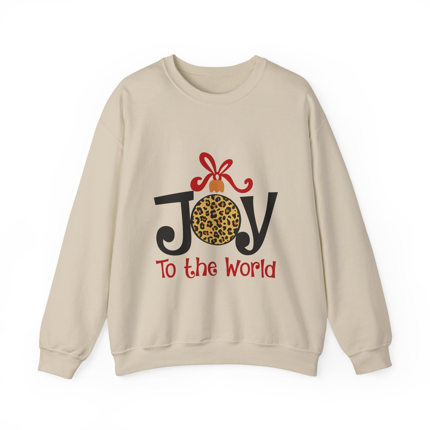 Joy to the World Leopard Print Ornament Unisex Crewneck Sweatshirt in 10 colors sizes s-2xl