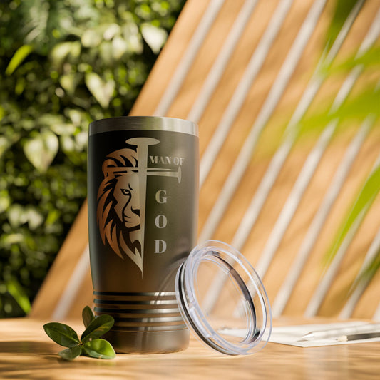 Men's Man of God Lion Cross Christian Ringneck Tumbler Travel Mug Gift, 20oz