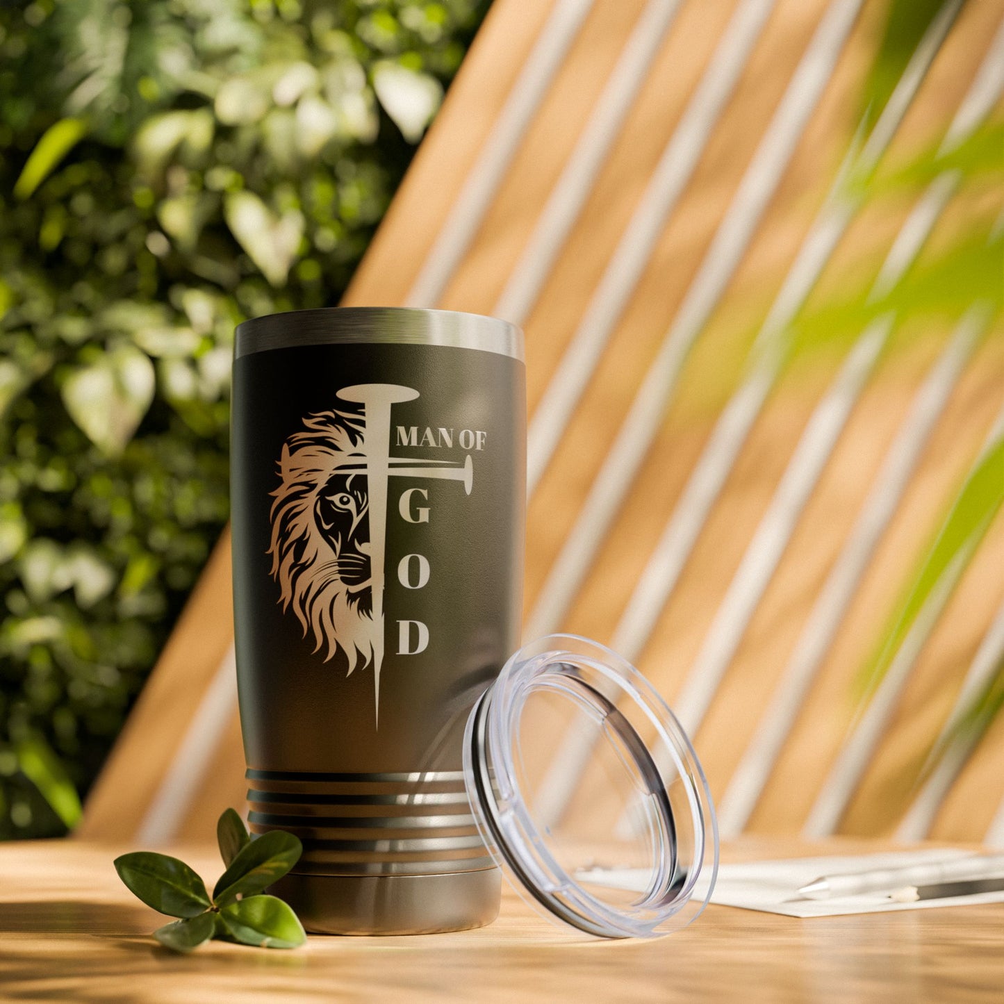 Men's Man of God Lion Cross Christian Ringneck Tumbler Travel Mug Gift, 20oz - Black/Gray