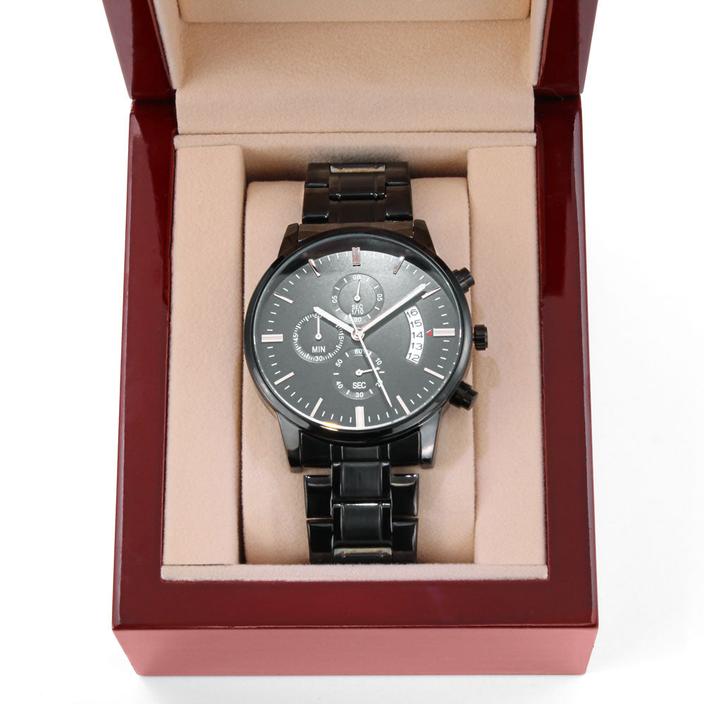 Men's Personalized Engraved Luxury Chronograph Watch Gift in Black