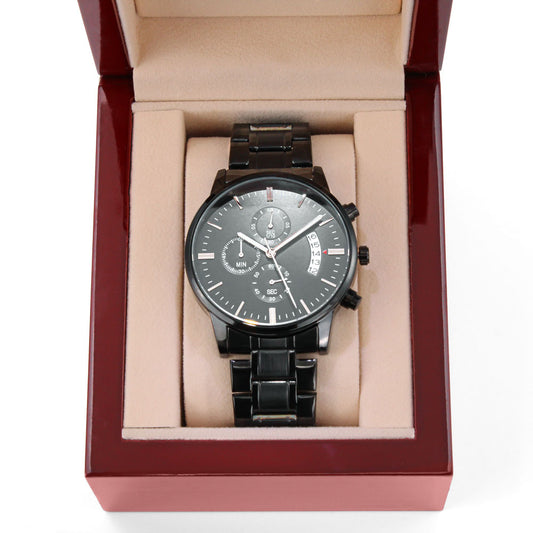 Men's Personalized Engraved Luxury Chronograph Watch Gift in Black