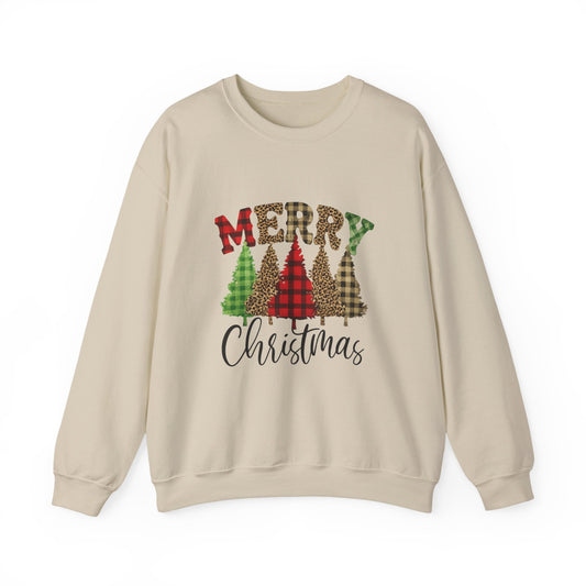 Merry Christmas Plaid Trees Unisex Crewneck Sweatshirt in 4 colors size s-2xl