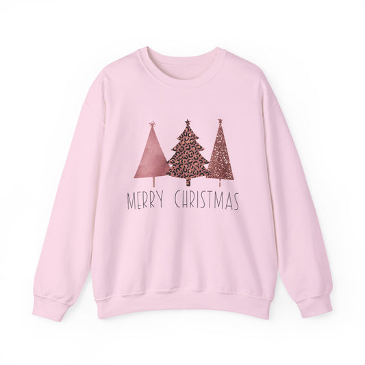 Merry Christmas Shimmer Trees Women's Crewneck Sweatshirt in 4 colors sizes s-2xl