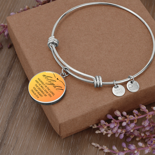Personalized Engraved Bible Verse Circle Pendant Christian Bangle Gift - Delight Yourself in the Lord  Psalm 37:4