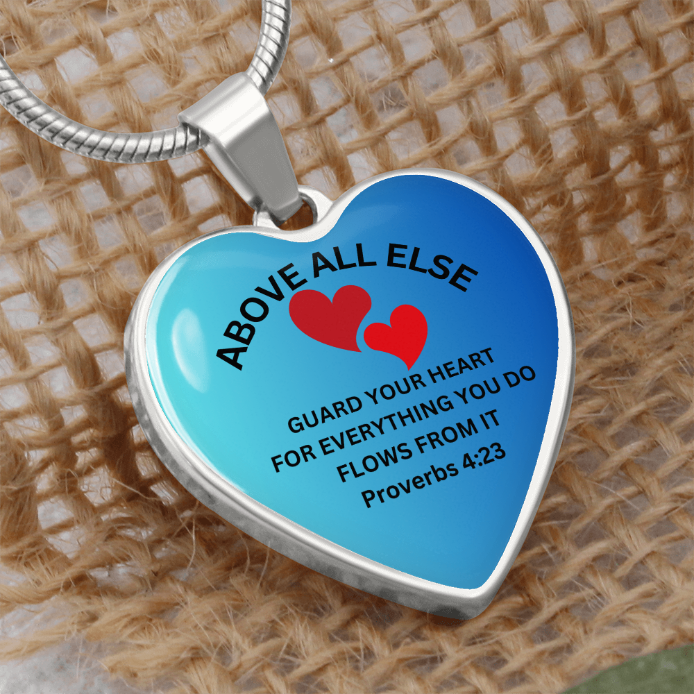 Personalized Engraved Bible Verse Heart Necklace Christian Gift - Above All Else Proverbs 4:23