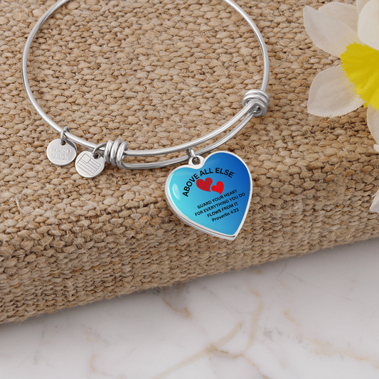Personalized Engraved Bible Verse Heart Pendant Christian Keychain Gift - Above All Else Proverbs 4:23