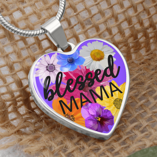 Personalized Engraved Blessed Mama Heart Pendant Mother's Christian Necklace Gift
