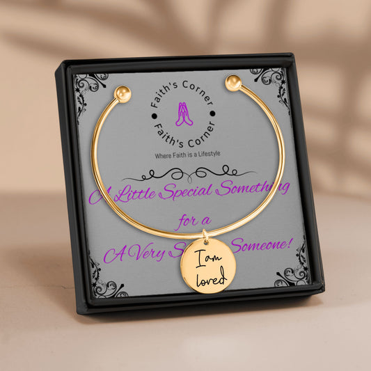 Personalized Engraved I Am Loved Affirmations Coin Christian Bangle Bracelet Gift