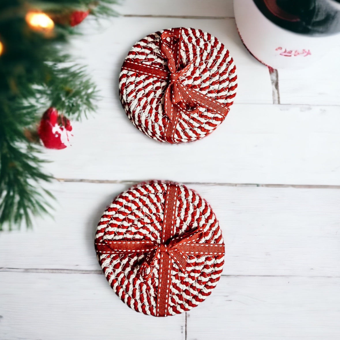 Candy Cane Braided Spiral Coasters Set