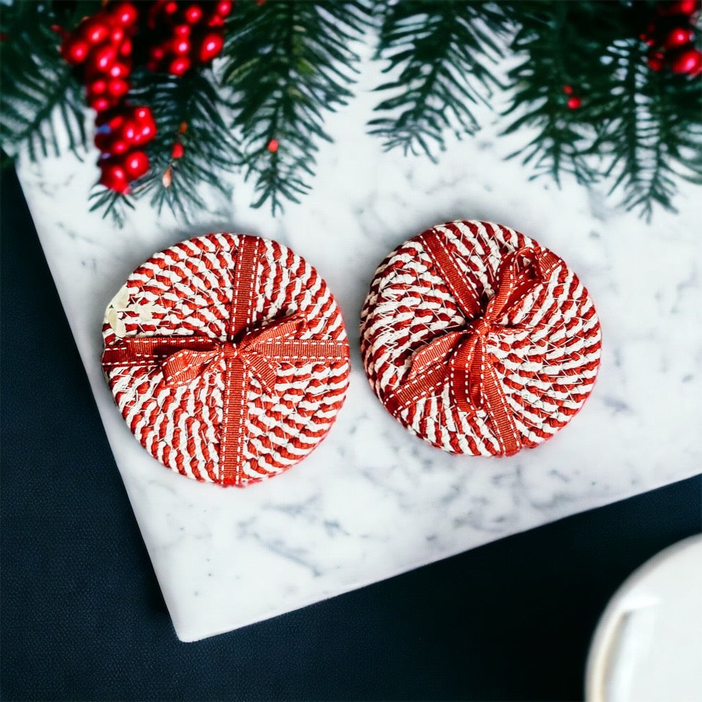 Candy Cane Braided Spiral Coasters Set