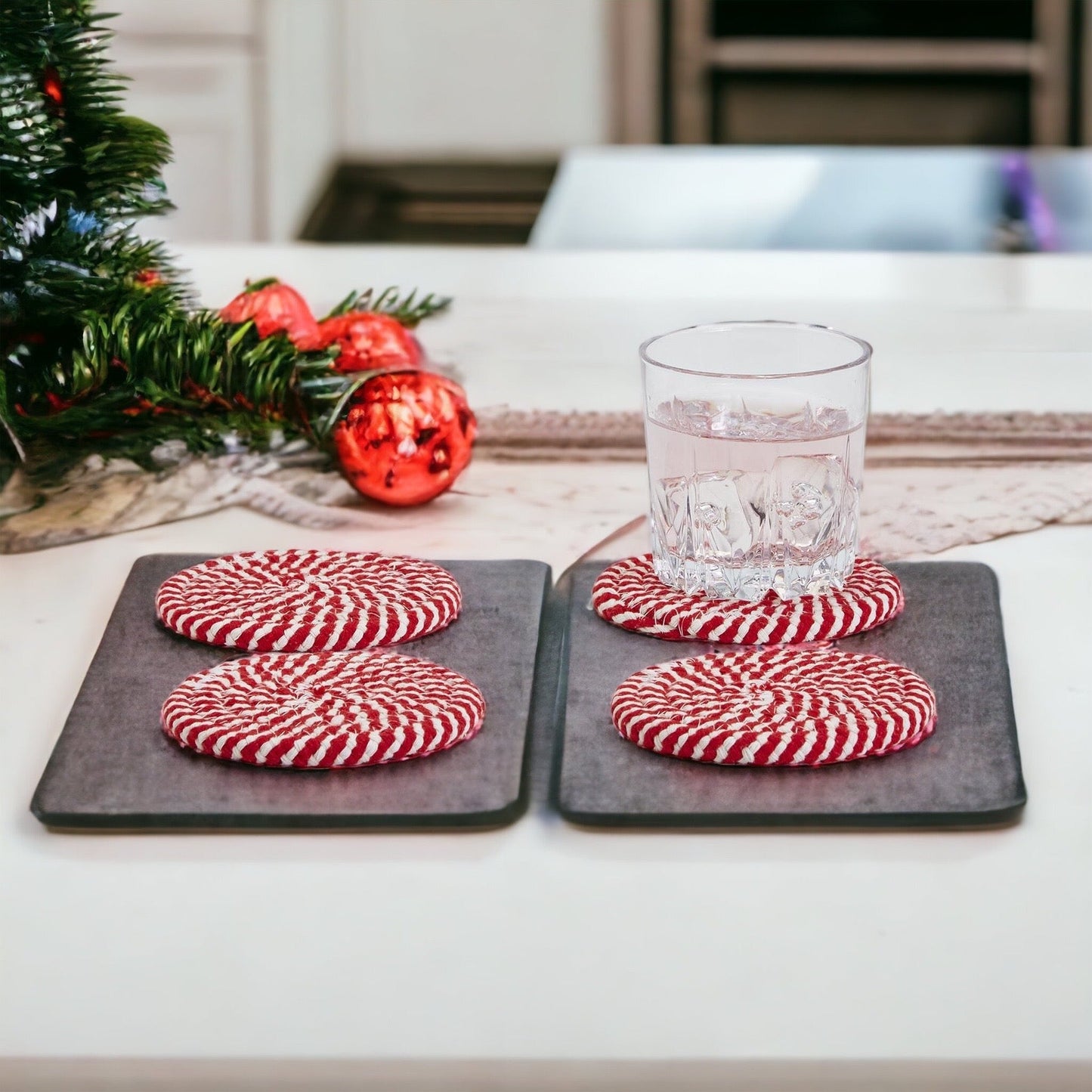 Candy Cane Braided Spiral Coasters Set