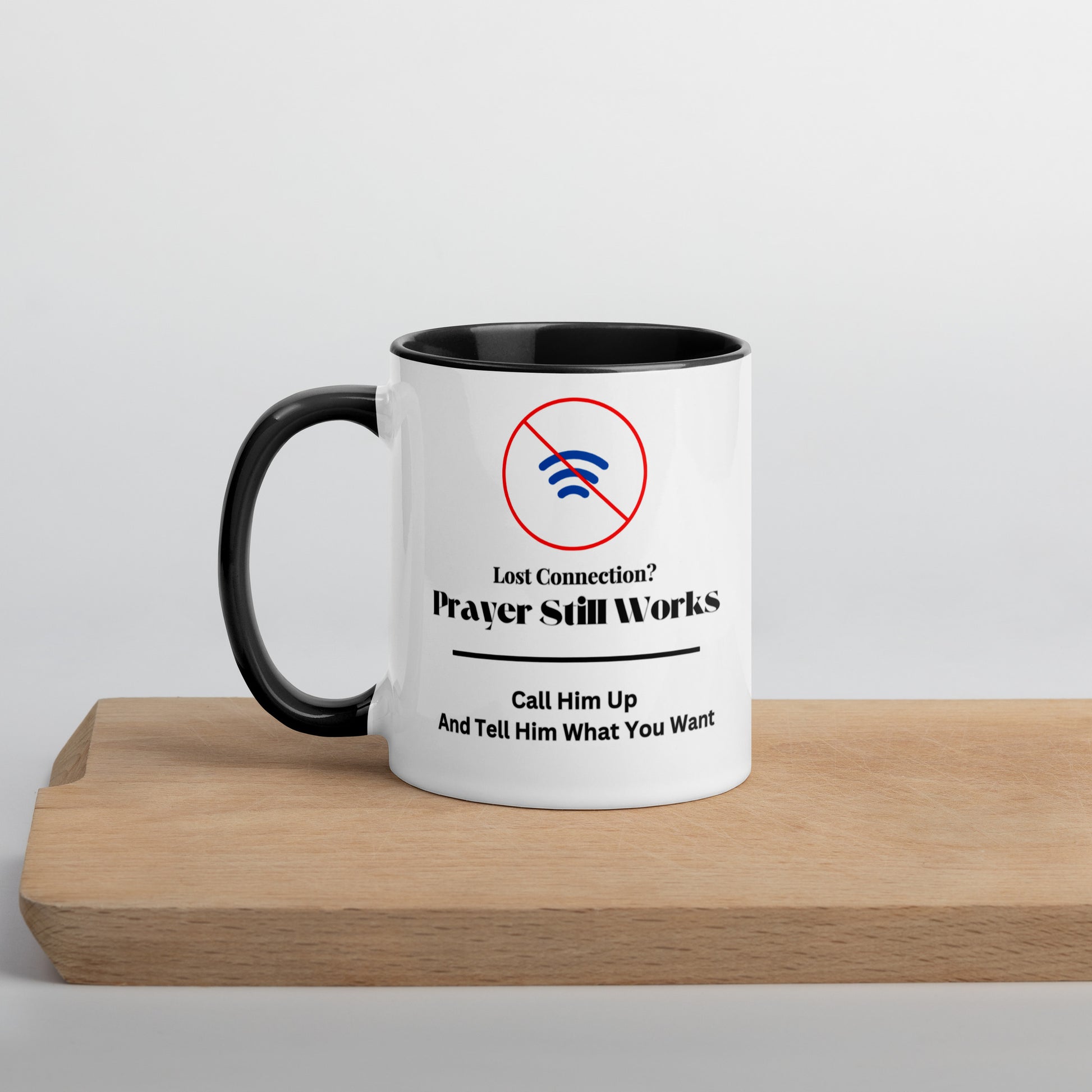 Prayer Connection Christian Humor Coffee Mug Gift - 11oz in White - Black Accent