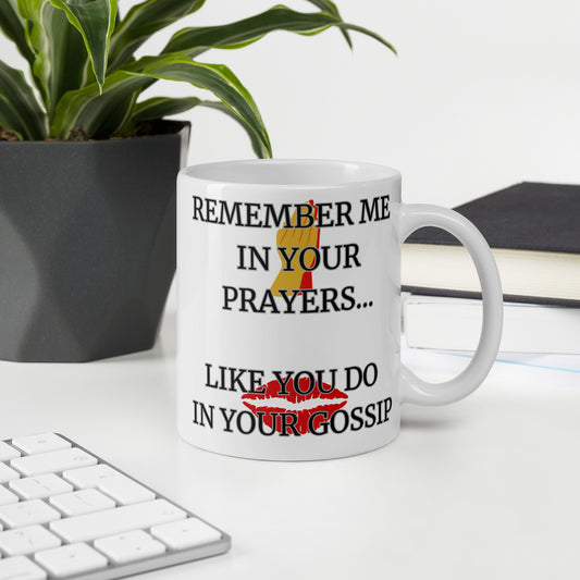 Prayers & Gossip Christian Humor Coffee Mug Gift - 11oz in White