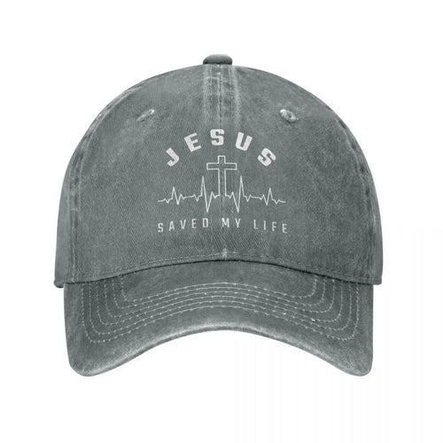 Jesus Saved My Life Cross Heart Rhythm Print Baseball Cap