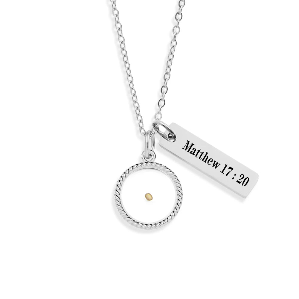 Mustard Seed Matthew 17:20 Pendant Christian Bible Verse Necklace Gift - Faith As Small As A Mustard Seed