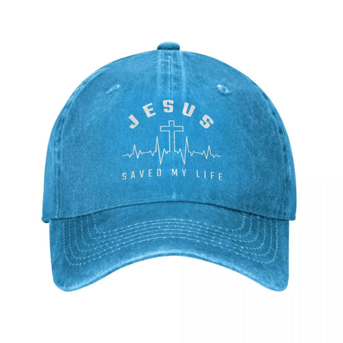 Jesus Saved My Life Cross Heart Rhythm Print Baseball Cap