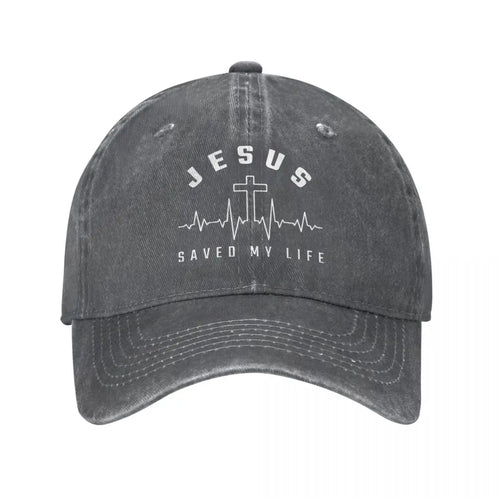 Jesus Saved My Life Cross Heart Rhythm Print Baseball Cap