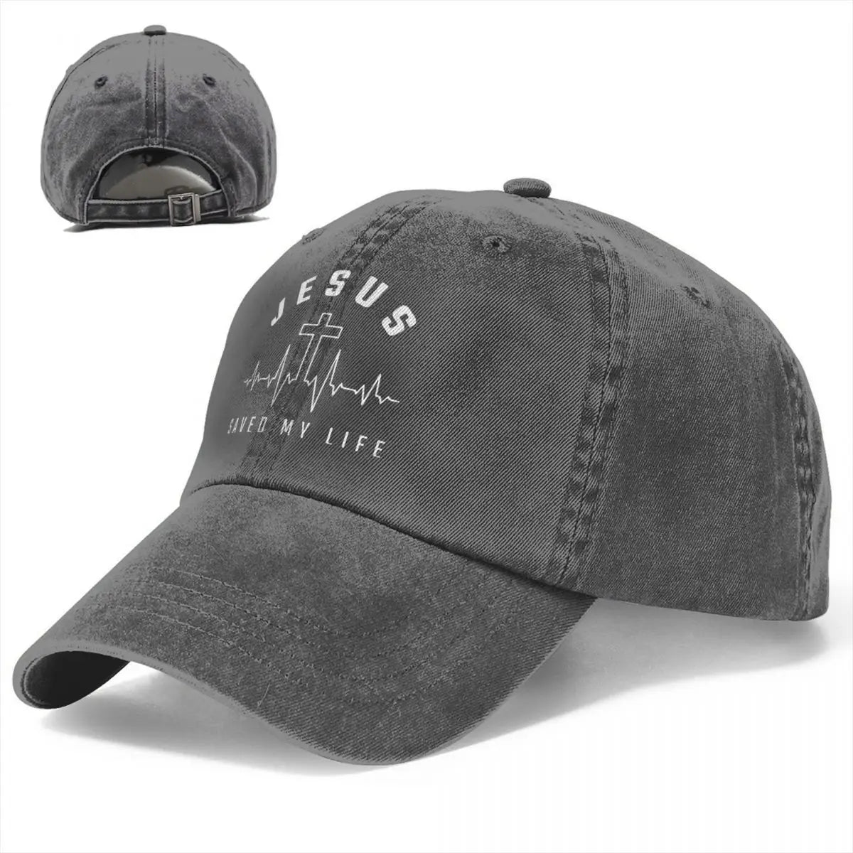 Jesus Saved My Life Cross Heart Rhythm Print Baseball Cap