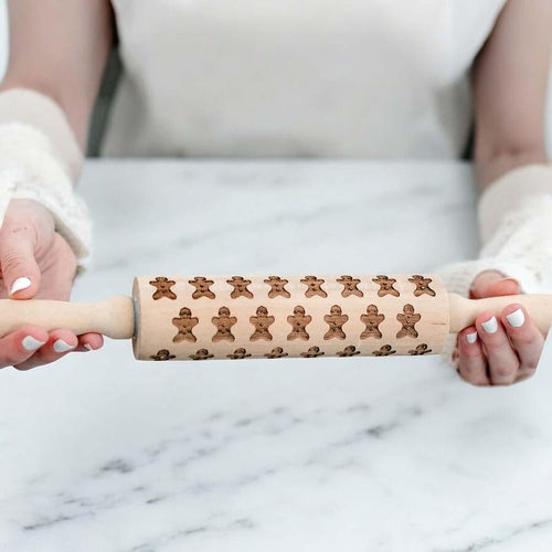 Embossed Christmas Pattern Rolling Pins w/Cookie Cutters