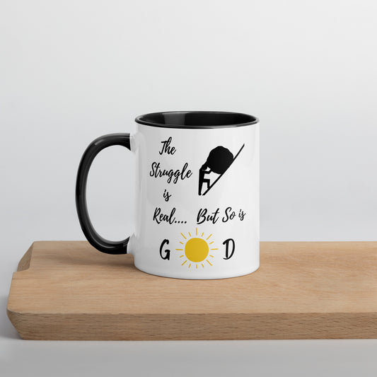 The Struggle is Real Christian Humor Coffee Mug Gift - 11oz in White with Accent Colors - Black or Yellow