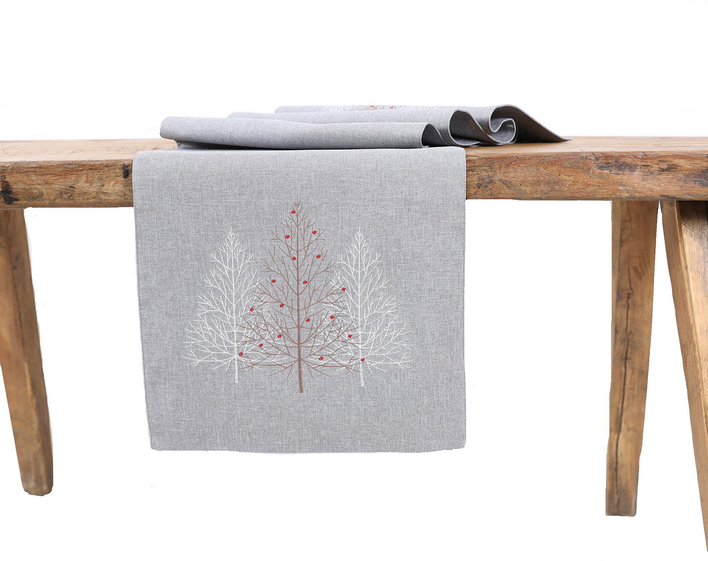 Christmas Embroidered Table Runner, Festive Trees