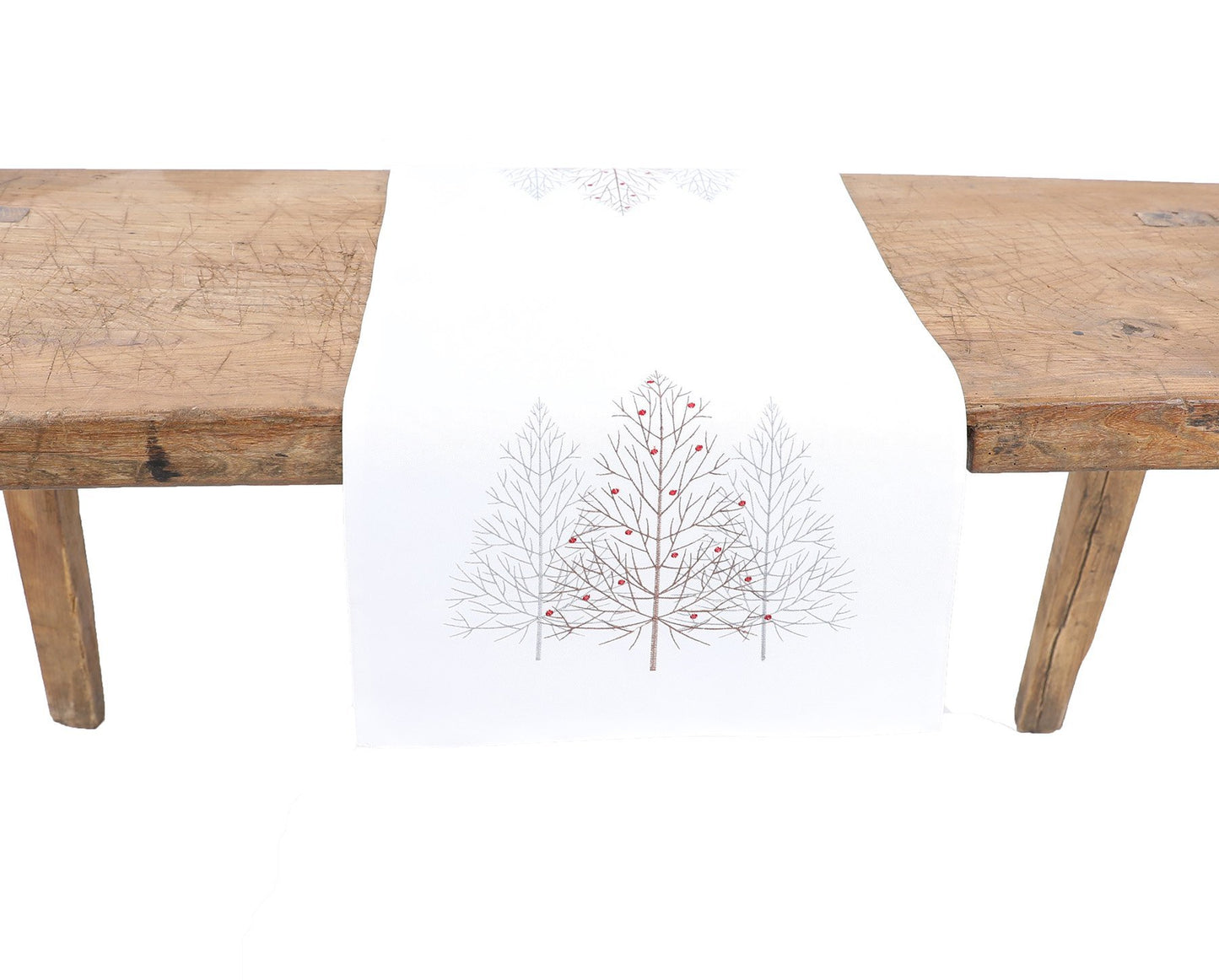 Christmas Embroidered Table Runner, Festive Trees