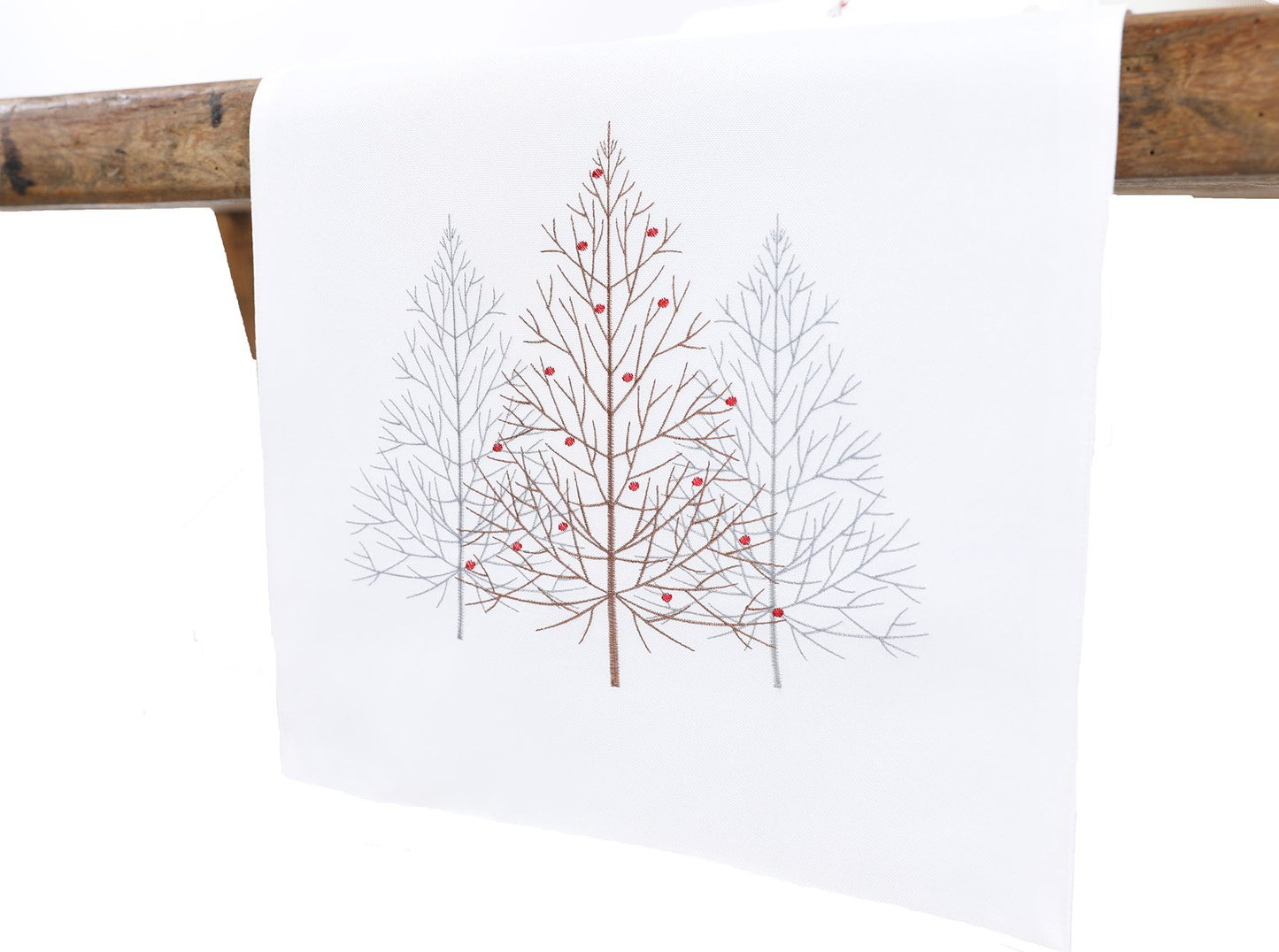 Christmas Embroidered Table Runner, Festive Trees