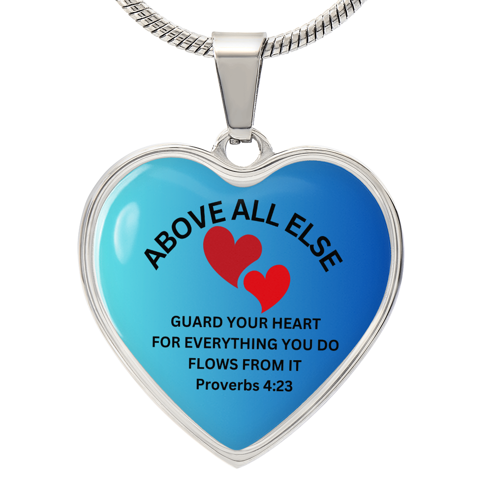 Personalized Engraved Bible Verse Heart Pendant Necklace Christian Gift - Above All Else Proverbs 4:23