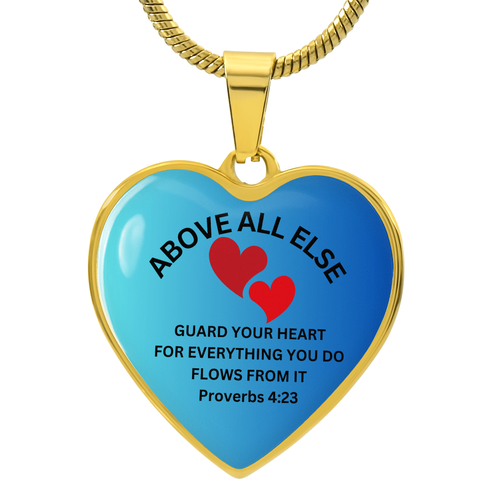 Personalized Engraved Bible Verse Heart Pendant Necklace Christian Gift - Above All Else Proverbs 4:23