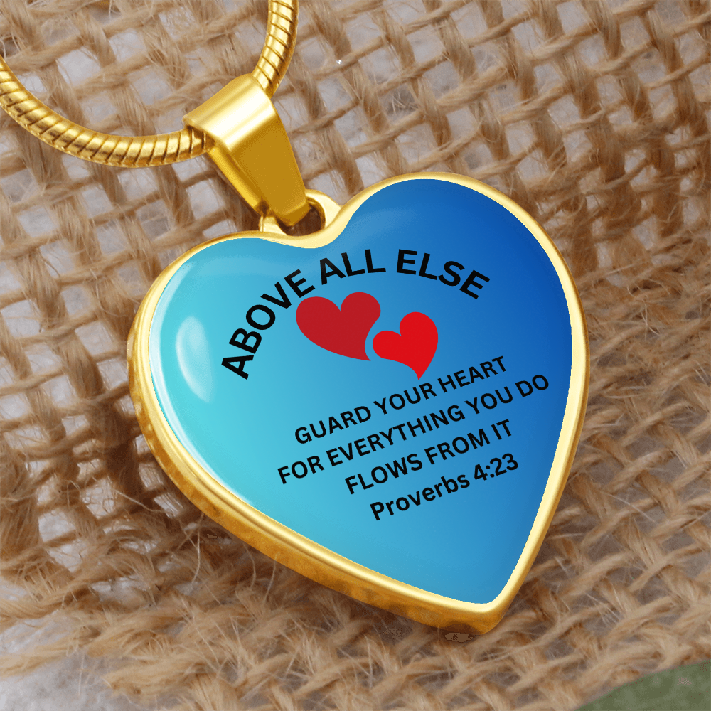 Personalized Engraved Bible Verse Heart Pendant Necklace Christian Gift - Above All Else Proverbs 4:23