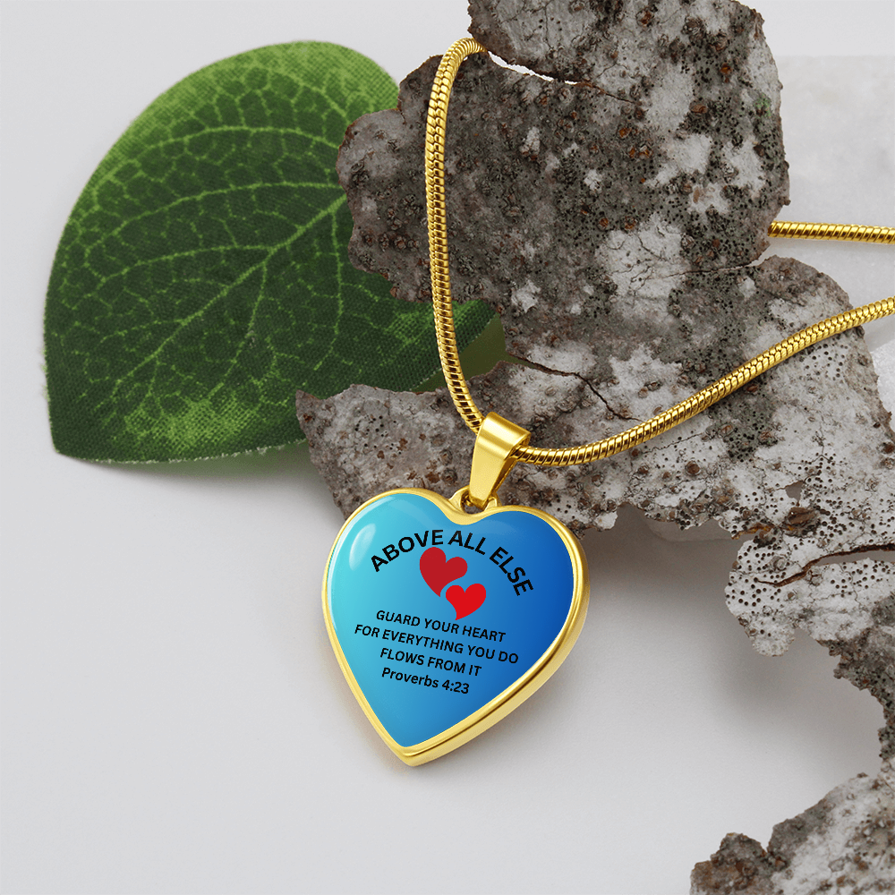 Personalized Engraved Bible Verse Heart Pendant Necklace Christian Gift - Above All Else Proverbs 4:23