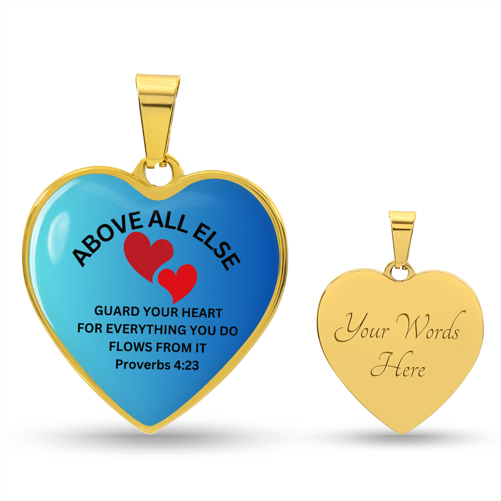Personalized Engraved Bible Verse Heart Pendant Necklace Christian Gift - Above All Else Proverbs 4:23