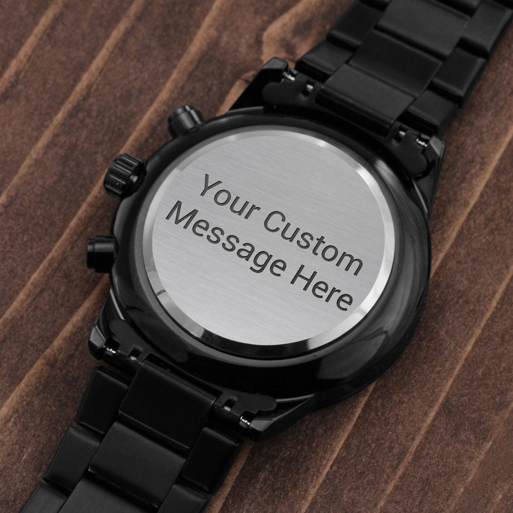 Men's Personalized Engraved Luxury Chronograph Watch Gift in Black