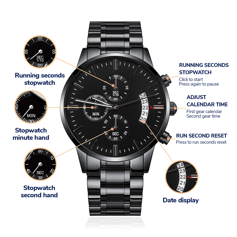Men's Personalized Engraved Luxury Chronograph Watch Gift in Black