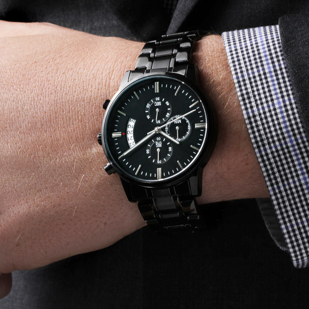 Men's Personalized Engraved Luxury Chronograph Watch Gift in Black