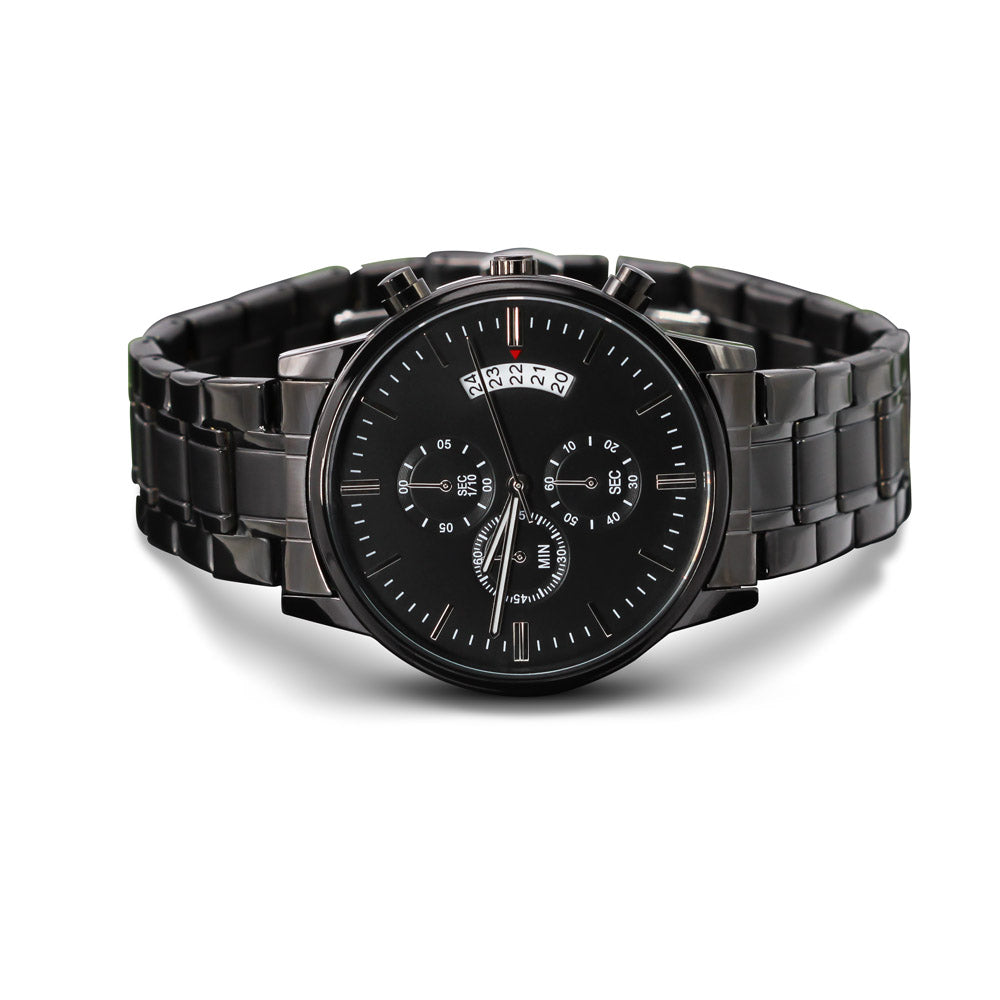 Men's Personalized Engraved Luxury Chronograph Watch Gift in Black