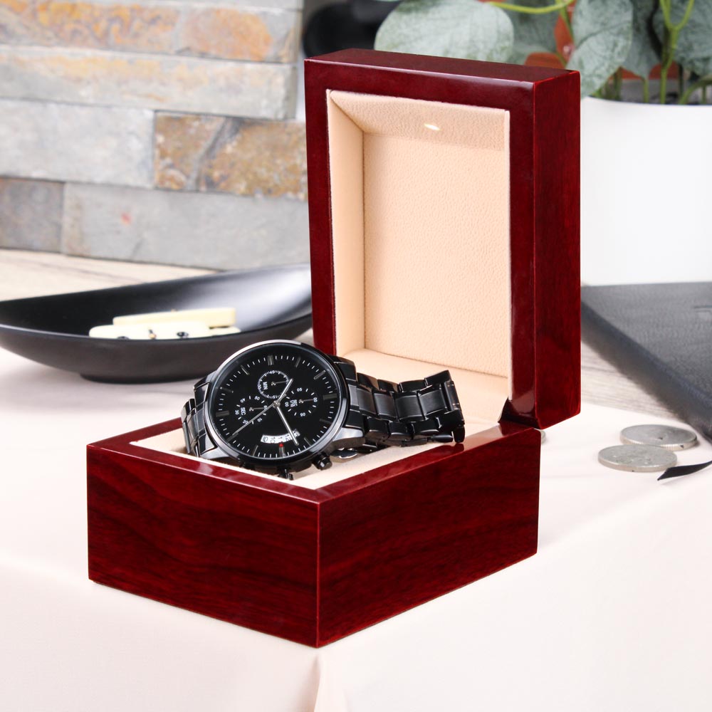 Men's Personalized Engraved Luxury Chronograph Watch Gift in Black