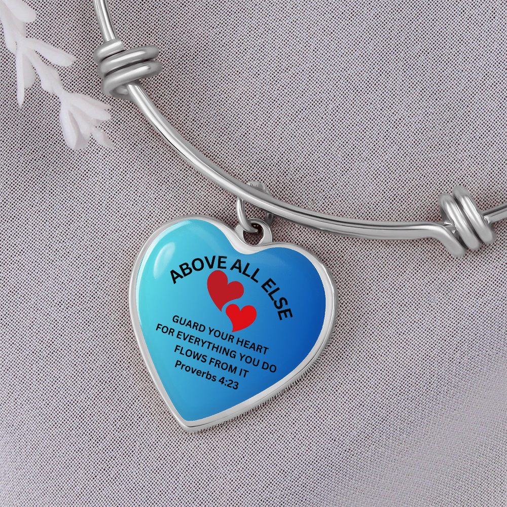 Personalized Engraved Bible Verse Heart Pendant Christian Keychain Gift - Above All Else Proverbs 4:23