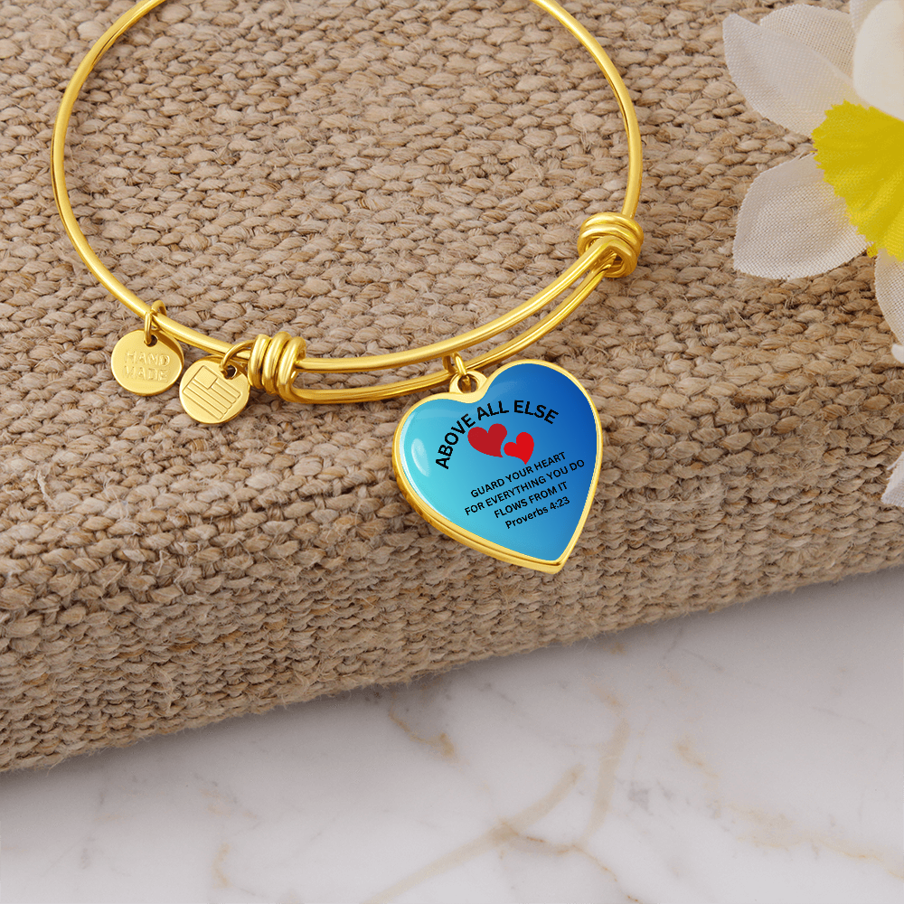 Personalized Engraved Bible Verse Heart Pendant Christian Keychain Gift - Above All Else Proverbs 4:23