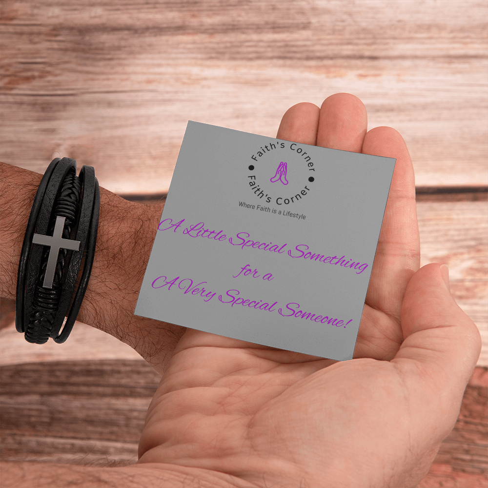 Horizontal Cross Vegan Leather Christian Bracelet Gift