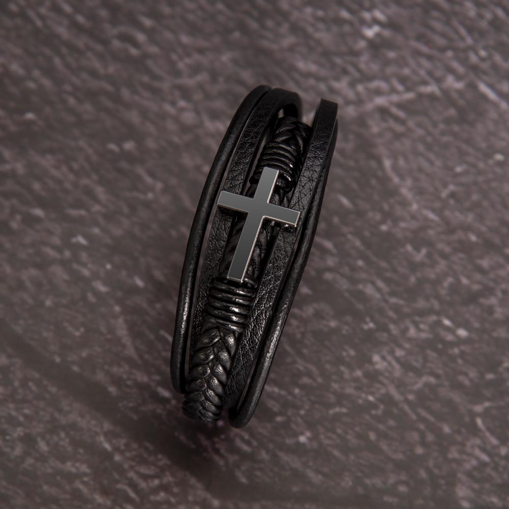 Horizontal Cross Vegan Leather Christian Bracelet Gift
