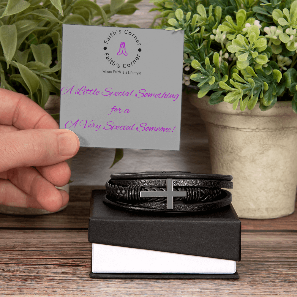 Horizontal Cross Vegan Leather Christian Bracelet Gift