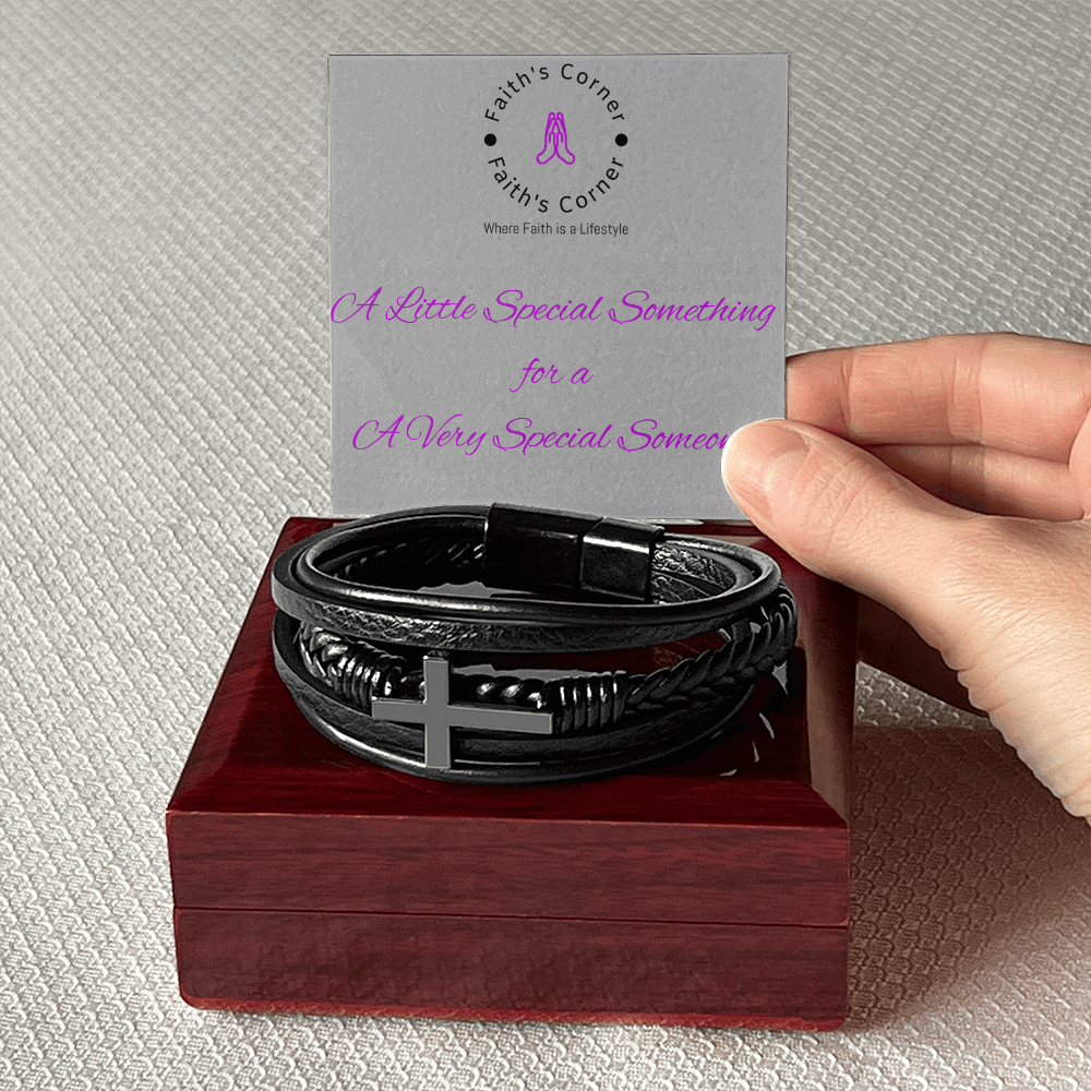 Horizontal Cross Vegan Leather Christian Bracelet Gift