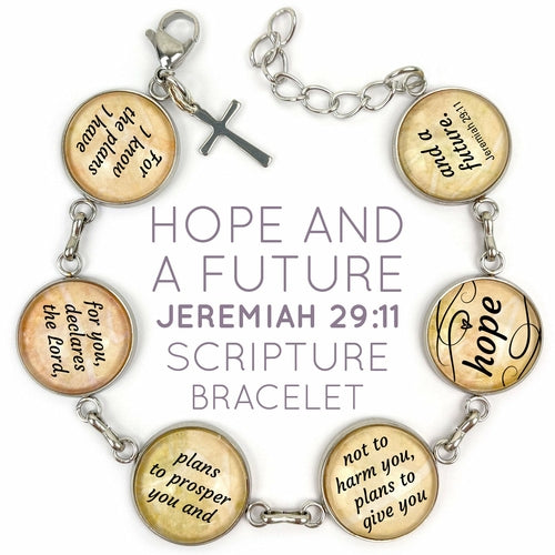 Jeremiah 29:11 Hope and a Future Glass Charm Scripture Bracelet