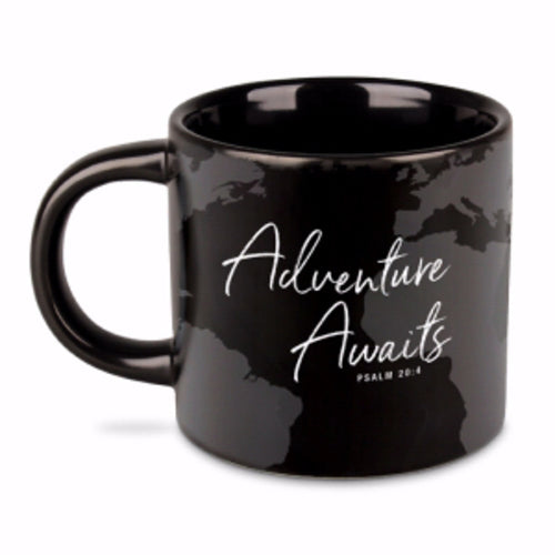 Adventure Awaits Psalm 26:4 Black Coffee Mug