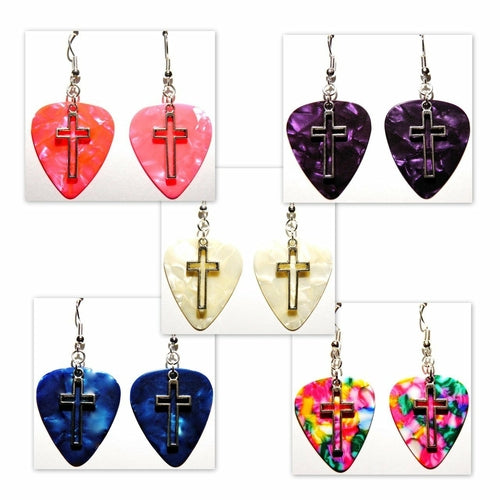 Handmade Open Cross Guitar Pick Earrings