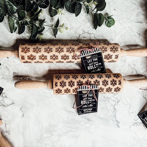 Embossed Christmas Pattern Rolling Pins w/Cookie Cutters