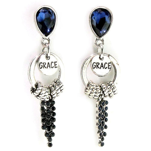 Grace Blue & Black Stone Hanging Earrings