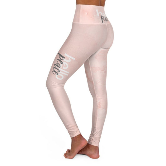 High Waisted Yoga Leggings, Peach Marble Hello Peace